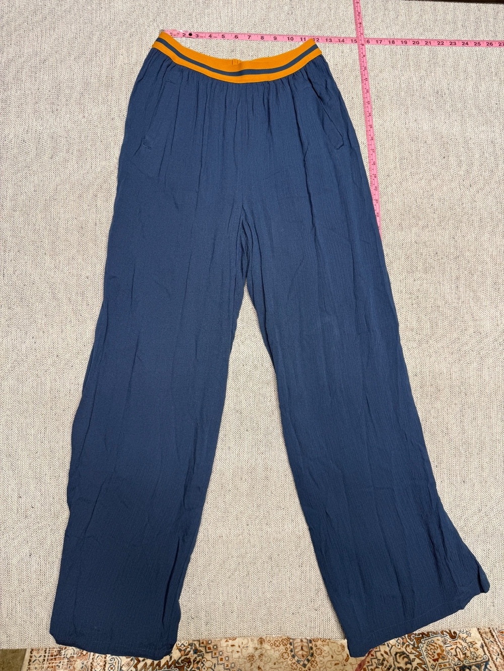Matilda Jane Blue Wide Leg Pants w/ Yellow &Blue Waist Small